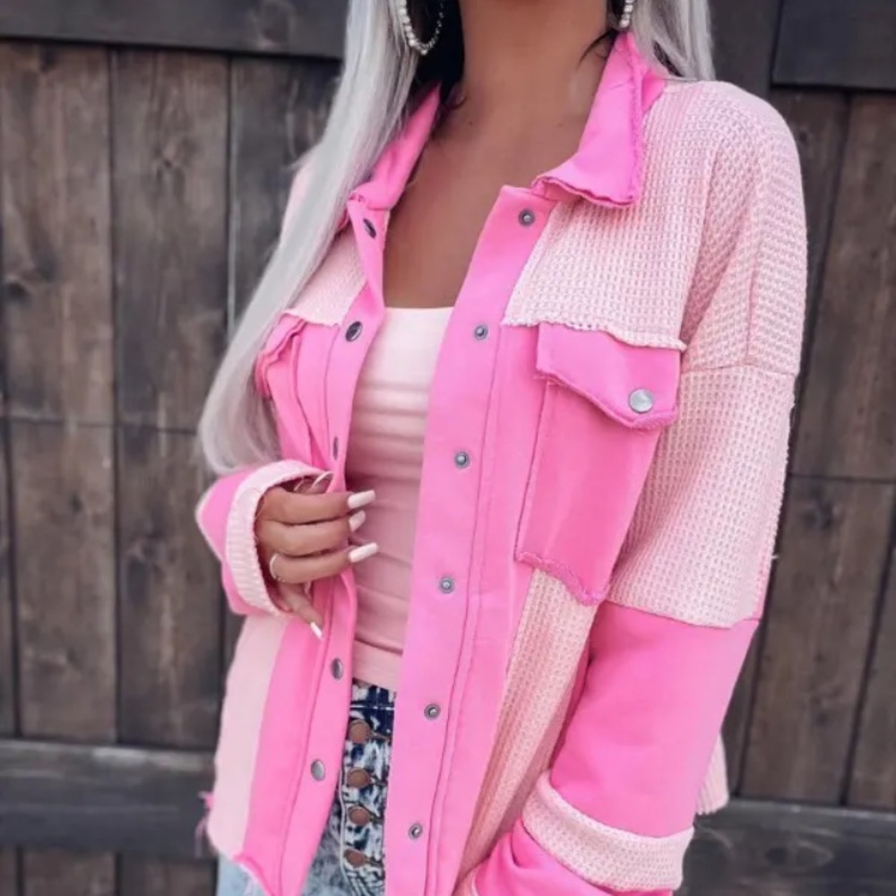 Patchwork Pink Button Up Jacket. - Picture 15 of 16